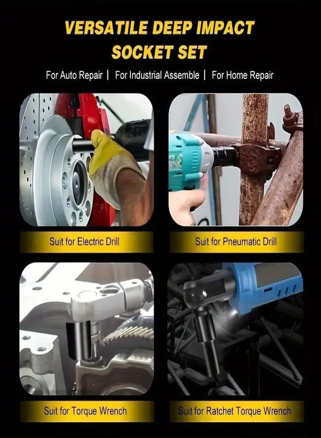 Jaccfy مجموعة مفاتيح ربط صدمية سداسية عميقة 78 مم بمقبض مربع 1/2 بوصة من جاكفي، 6 نقاط، مقاسات مترية قياسية، فولاذ CR-V من 10 مم إلى 24 مم (مجموعة مفاتيح ربط صدمية 10 في 1) (أخضر) - Image 5